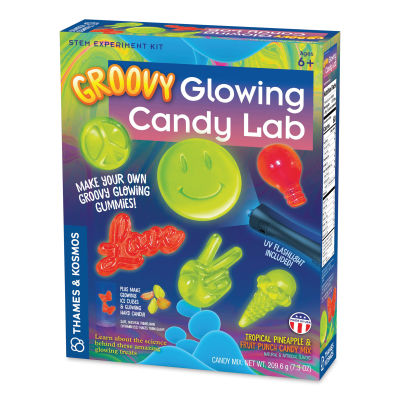 Thames & Kosmos Groovy Glowing Candy Lab STEM Experiment Kit (front of box)