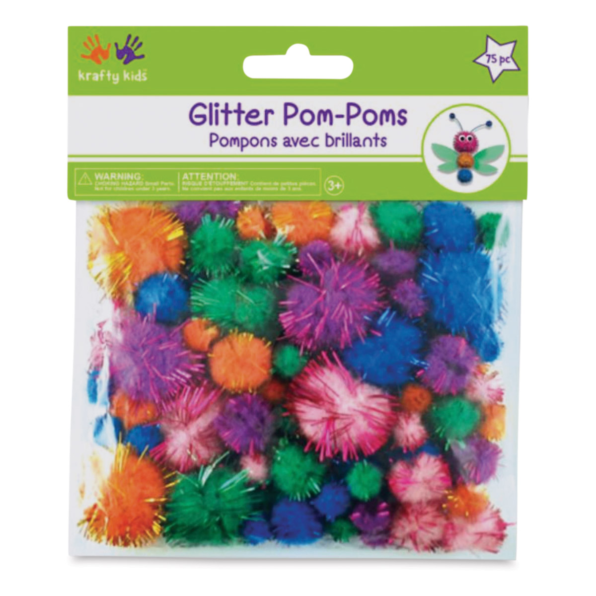 Krafty Kids Tinsel Pom Poms - Glitter, Package of 75