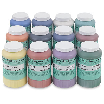 Amaco Lead-Free Velvet Underglazes Classroom Pack - Set of 12, 16 oz, View of the jars