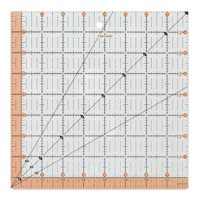 Fiskars Square Acrylic Ruler - Top view of 8 1/2" Square ruler with markings