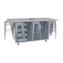 CEF Ed8 Work Table with Stools - Silver, Paint Scrape Steel, 42