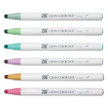 Open in modal - Zig Clean Color Dot Markers - Mild Smoky Colors, Set of 6, markers with caps off