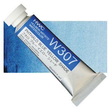 Open in modal - Holbein Artists' Watercolor - Phthalo Blue Yellow Shade, 15 ml tube and swatch