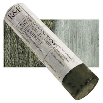 Open in modal - R&F Pigment Stick - Turkey Umber Greenish, 100 ml stick and swatch