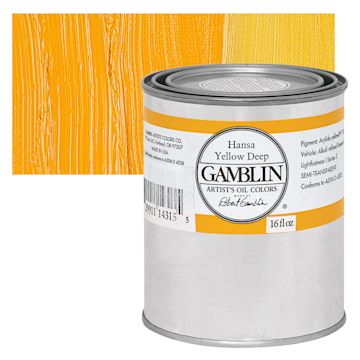 Open in modal - Gamblin Artist's Oil Color - Hansa Yellow Deep, 16 oz Can and swatch