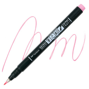 Tombow Fudenosuke Brush Pen - Soft Pink Pastel, Soft Tip (swatch and marker)