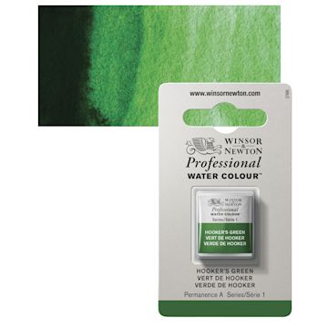 Open in modal - Winsor & Newton Professional Watercolor - Hooker's Green, Half Pan and swatch