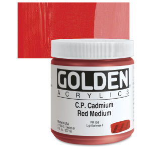 Golden Heavy Body Artist Acrylics - Cadmium Red Medium, 8 oz Jar