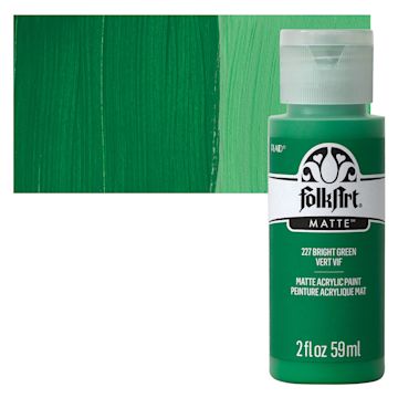 Open in modal - FolkArt Matte Acrylic Paint - Bright Green, 2 oz, Bottle and swatch