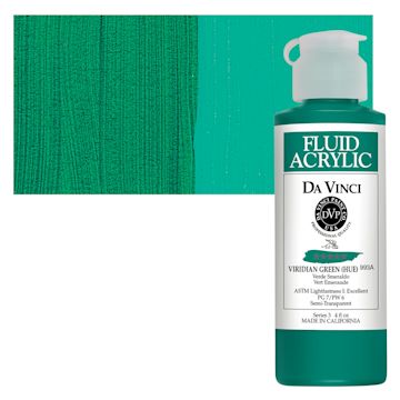 Open in modal - Da Vinci Fluid Acrylic Paint - Viridian Green Hue, 4 oz bottle and swatch