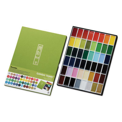 Kuretake Gansai Tambi Watercolor Paint Pan - Set of 48, Assorted Colors. Package open.