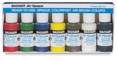 Badger Air-Opaque Airbrush Paints and Set - Front of package of 10 pc 1 oz Primary Set