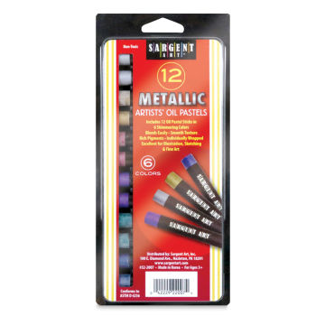Sargent Art Gallery Oil Pastels - Front of 12 pc package of 6 Metallic Colors shown 