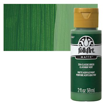 Open in modal - FolkArt Matte Acrylic Paint - Classsic Green, 2 oz, Bottle and swatch
