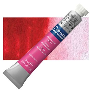 Open in modal - Winsor & Newton Cotman Watercolor - Permanent Rose, 8 ml tube and swatch