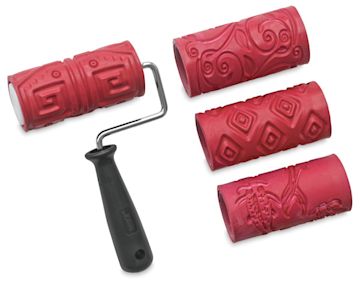Open in modal - Amaco Clay Texture Rollers - Set of 4 Style 2 rollers shown with single handle