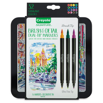 Crayola Signature Brush and Detail Dual Ended Marker Set - Front of package of set of 16 Markers
