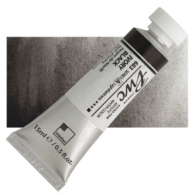 PWC Extra Fine Professional Watercolor - Ivory Black, 15 ml, Swatch with Tube