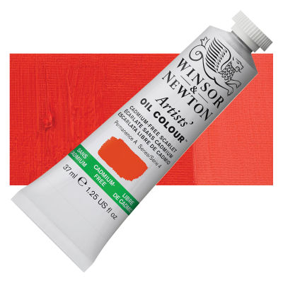 Winsor & Newton Artists' Oil Color - Cadmium Free Scarlet, 37 ml, Tube with Swatch