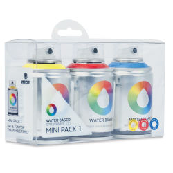 MTN Water Based Spray Paint - Front of Red, Blue, and Yellow Package