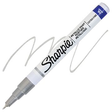 Open in modal - Sharpie Oil-Based Paint Marker - Metallic Silver, Extra Fine Point, swatch and marker