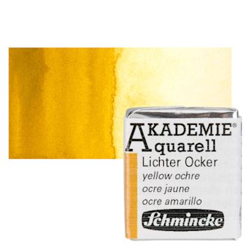 Open in modal - Schmincke Akademie Aquarell Watercolor Pan - Yellow Ochre, Half Pan and swatch