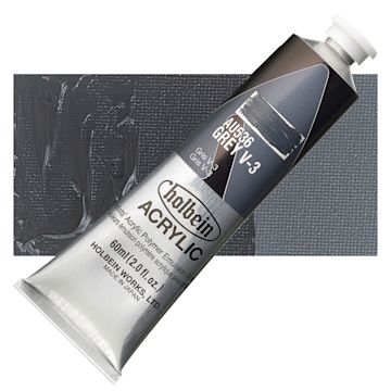 Open in modal - Holbein Heavy Body Artist Acrylic Paint - Gray V-3, 60 ml tube and swatch