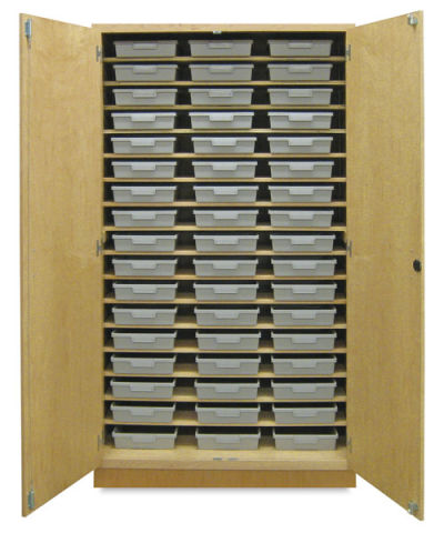 Storage Cabinet with 51 Certwood Tote Trays  Inside Open Cabinet
