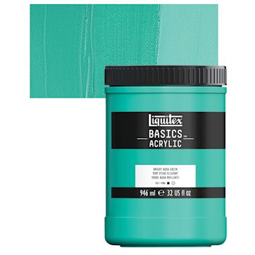 Open in modal - Liquitex Basics Acrylic Paint - Bright Aqua Green, 32 oz jar and swatch