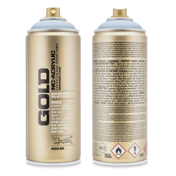 Montana Gold Acrylic Professional Spray Paint - Front and back of Denim Light 400 ml spray can shown