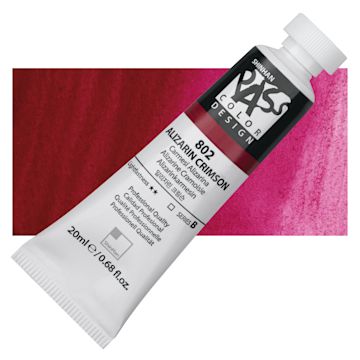 Open in modal - ShinHan Pass Colors Opaque Watercolor Tube - Alizarin Crimson, 20 ml tube and swatch