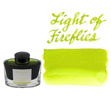 Open in modal - Pilot Iroshizuku Fountain Pen Ink - Light of Fireflies (Hotaru-bi), swatch and bottle