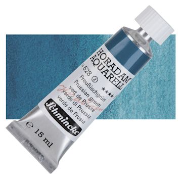 Open in modal - Schmincke Horadam Aquarell Artist Watercolor - Prussian Green, 15 ml tube and swatch