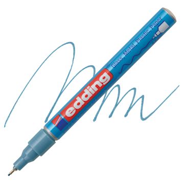 Open in modal - Edding Gloss Paint Marker - Light Blue Metallic, Round Nib, 0.8 mm, swatch and marker