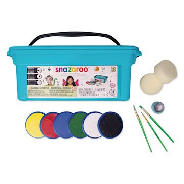 Open in modal - Snazaroo Face Paints - components of Mini Starter Set shown with storage box package