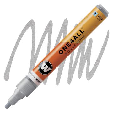 Open in modal - Molotow One4All Acrylic Marker - 4 mm Tip, Metallic Silver, Bullet Tip marker and swatch