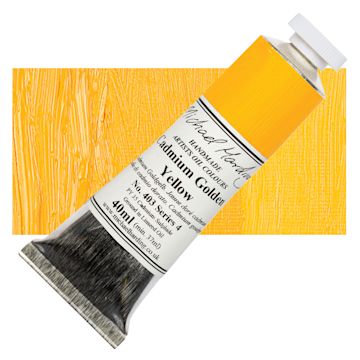 Open in modal - Michael Harding Artists Oil Paint - Cadmium Yellow Golden, 40 ml tube and swatch