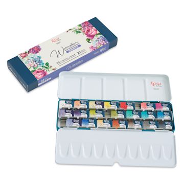 Open in modal - Rosa Gallery Watercolor Pans - Set of 21, Romantic Colors, Full Pans, Metal Case
