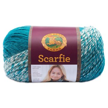 Open in modal - Lion Brand Scarfie Yarn - Cream/Teal, 312 yds