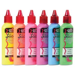 Tulip Dimensional Fabric Paint Set - Neon, Set of 6 (Side view of bottles)