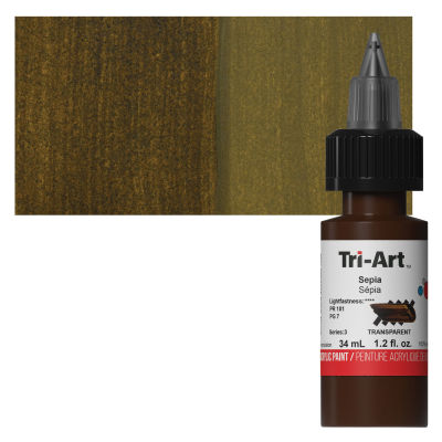 Tri-Art Low-Viscosity Artist Acrylic - Sepia, Tube with Swatch