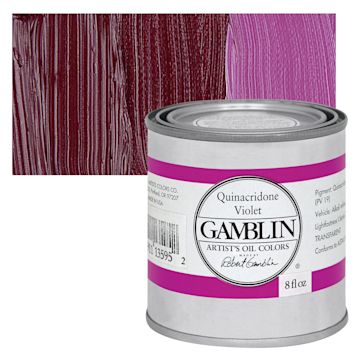 Open in modal - Gamblin Artist's Oil Color - Quinacridone Violet, 8 oz Can and swatch