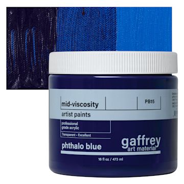 Open in modal - Gaffrey Art Material Standard Body Acrylic Paint - Phthalo Blue, 473 ml jar and swtch