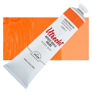 Open in modal - Utrecht Artists' Acrylic Paint - Cadmium Orange Pure, 5 oz tube and swatch