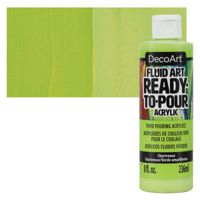 DecoArt Fluid Art Ready-To-Pour Acrylic - Chartreuse, 8 oz Bottle with swatch