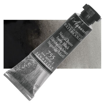 Sennelier French Artists' Watercolor - Ivory Black, 10 ml, Tube with Swatch