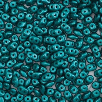 Open in modal - John Bead Czech Glass SuperDuo Two-Hole Beads - Dark Green, Metallic Luster, 22 g vial