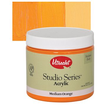 Open in modal - Utrecht Studio Series Acrylic Paint - Medium Orange, Pint and swatch