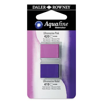 Open in modal - Daler-Rowney Aquafine Watercolors - Set of 2, Ultramarine Pink and Ultramarine Violet, Half Pan