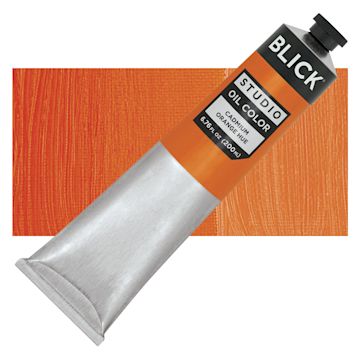 Open in modal - Blick Studio Oil Paint - Cadmium Orange Hue, 200 ml tube and swatch